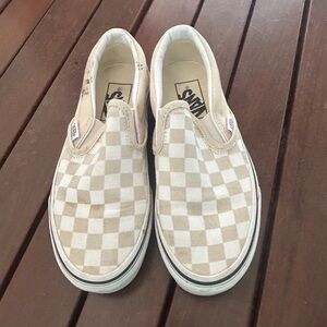 Vans Kids Tan and White Checkered Slip-On Sneakers